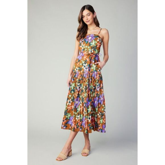 Current Air Floral Pleated Midi Dress 100% Cotton Size Small - Picture 1 of 11